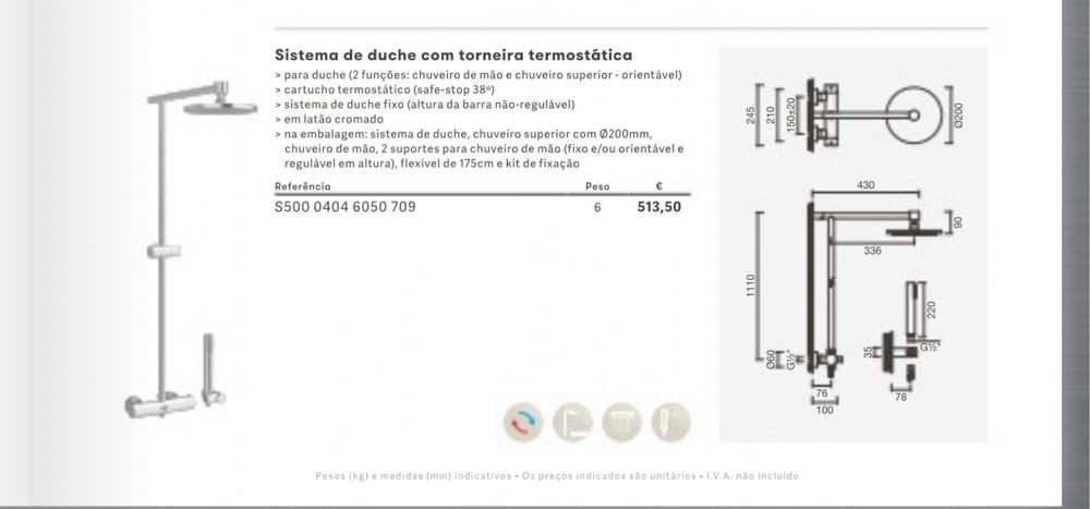 Conjunto duche Sanitana com valvula termostatica