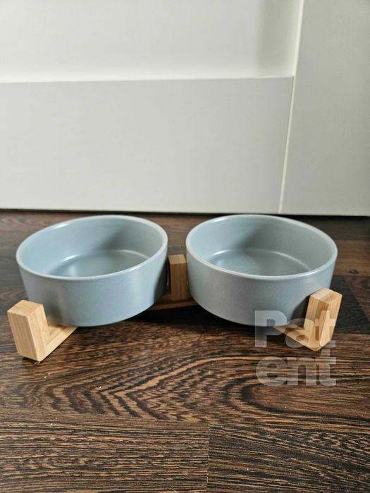 Miski ceramiczne dla psa kota zestaw 2 sztuki x 400 ml szare