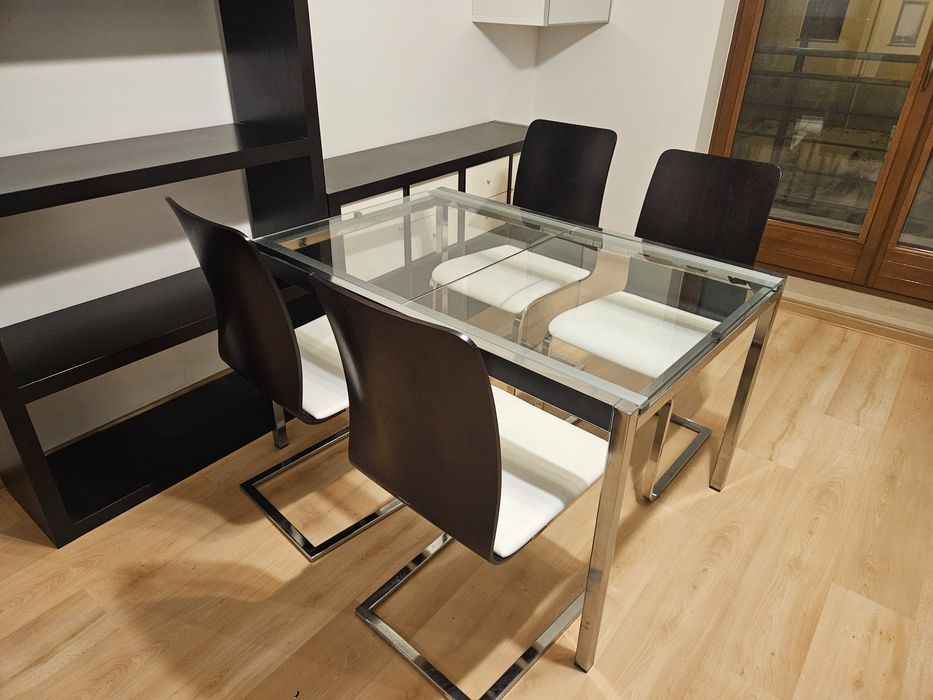 Stół szklany chrom IKEA + 4 krzesła Paged