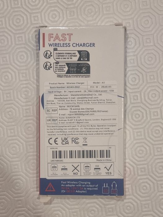 Carregador rápido sem fios (wireless) 15W