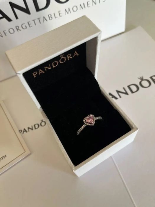 Срібні сережки Pandora оригінал Рожеве Серце з блискучим ореолом