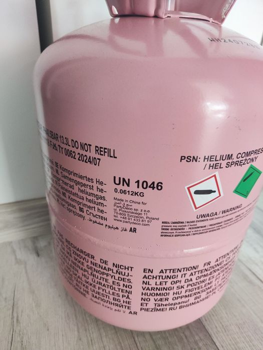 Pusta butla po helu różowa stan idealny