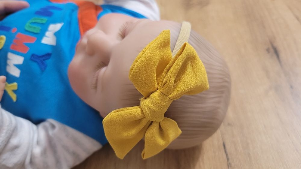 Opaska bezuciskowa musztardowa kokardka