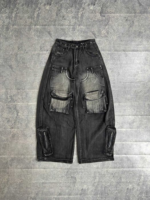 Cargo jeans baggy faded archive opium джинси широкі карго чорні S M L