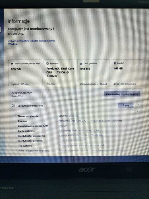 Acer Aspire 7736ZG – 17,3”, 6 GB RAM, sprawny