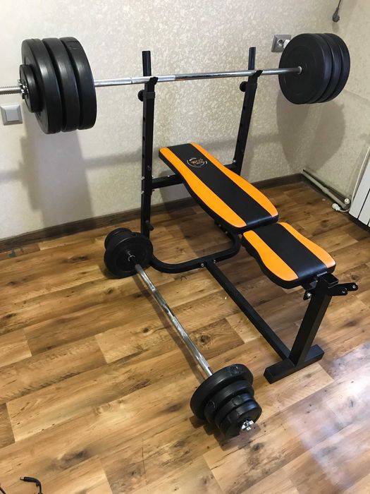 Лавака для жиму та штанга з блинами тренажер