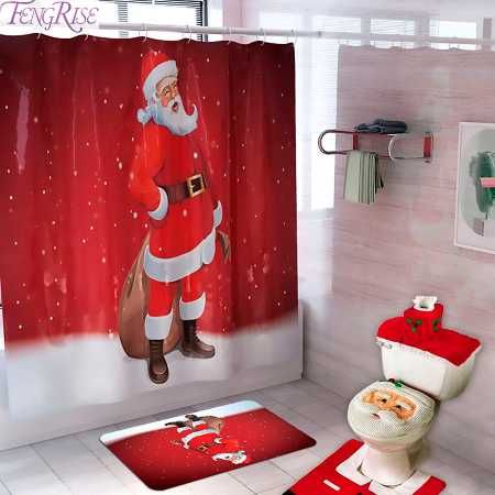 Kit 3 pcs decoração Natal: capa Almofadado, tapete e forro para sanita
