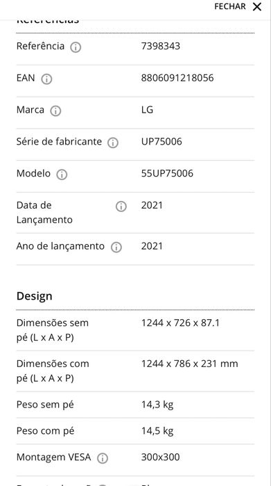 TV LG 55UP75006 (LED - 55" - 140 cm - 4K Ultra HD - Smart TV)