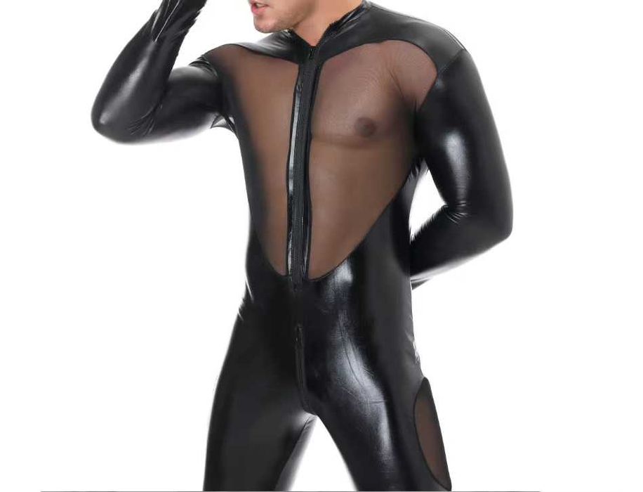 Kombinezon przebranie sylwester winyl latex czarny z zamkami