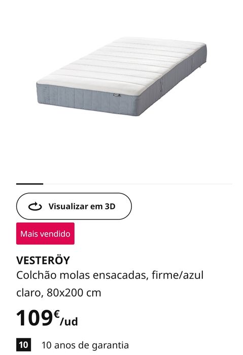 Colchão 80×200 NOVO (molas ensacadas)