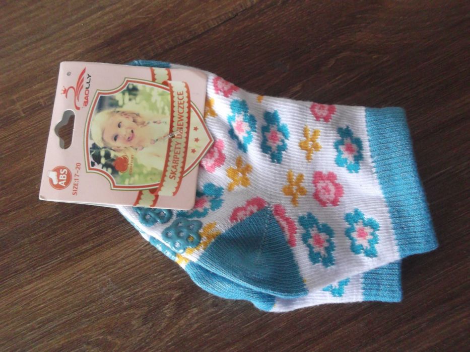 skarpetki, dziewczynka, kwiatki, niebieskie, antypoślizgowe