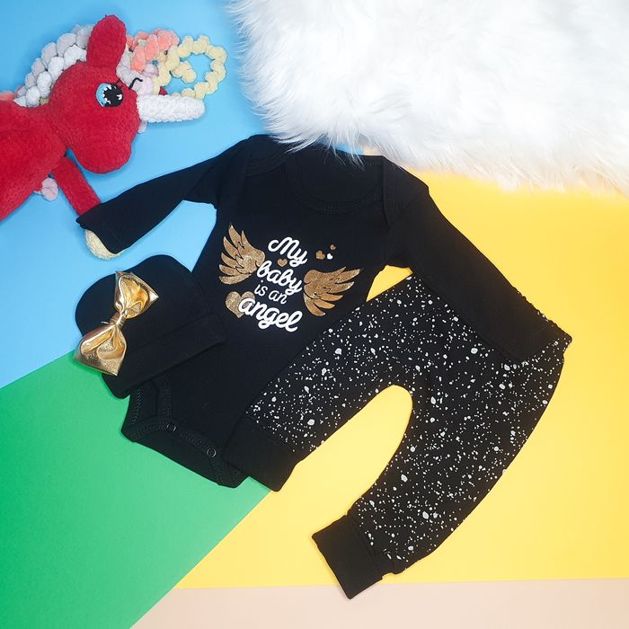 Komplet 3 częściowy czarny body niemowlecy 68