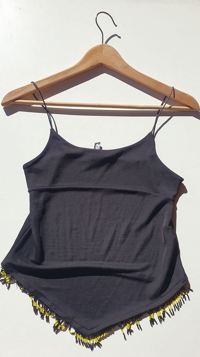 Top Vintage - Top Preto com Miçangas - Top de Alças - Tamanho S
