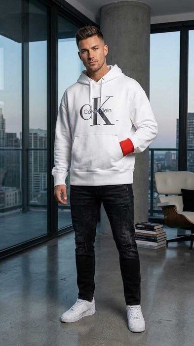 белое худи с капюшоном Calvin Klein, M