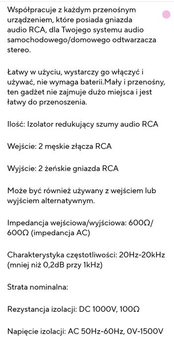 Filtr RCA audio przeciwzakłuceniowy.
