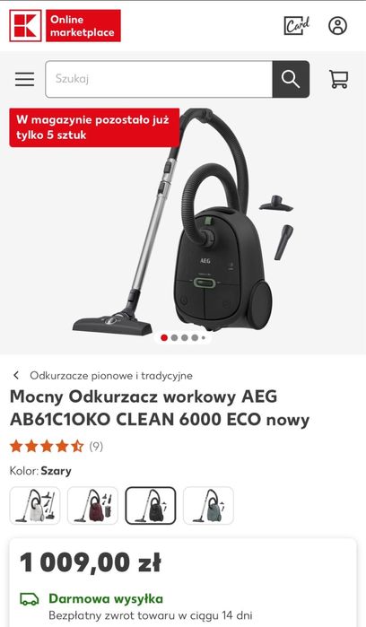 Mocny Odkurzacz workowy AEG AB61C1OKO CLEAN 6000 ECO