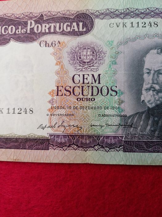 Nota 100 Escudos Pedro Nunes 1961 "Bela"