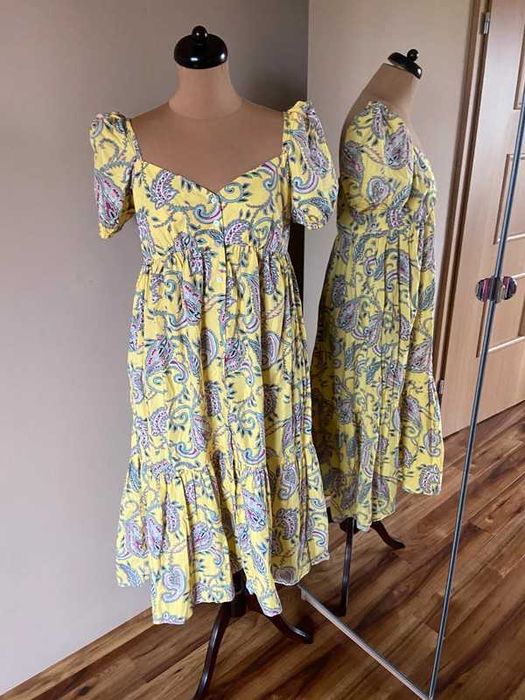 Zara m l 38 40 dluga maxi sukienka falbanki kolorowa zolty cytrynowy