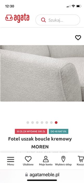 Fotel uszak Agata Meble Moren kremowy boucle