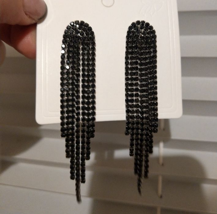 Kolczyki czarne długie z cyrkonia długość ok 8cm