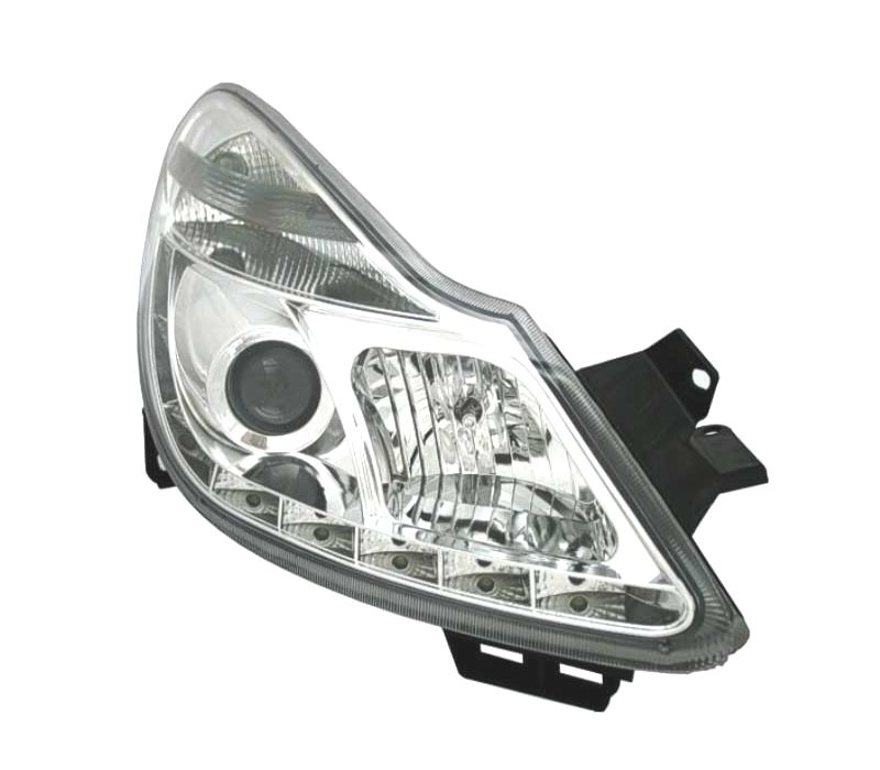 FARÓIS FRONTAIS PARA OPEL CORSA D LUZ DIURNA LED 06-10. FUNDO CROMADO