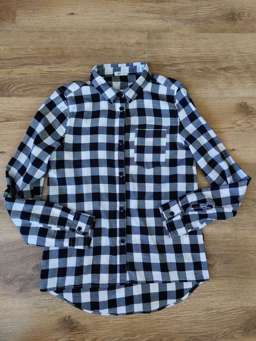 152 w kratkę czarno-białą, bawełna, koszula