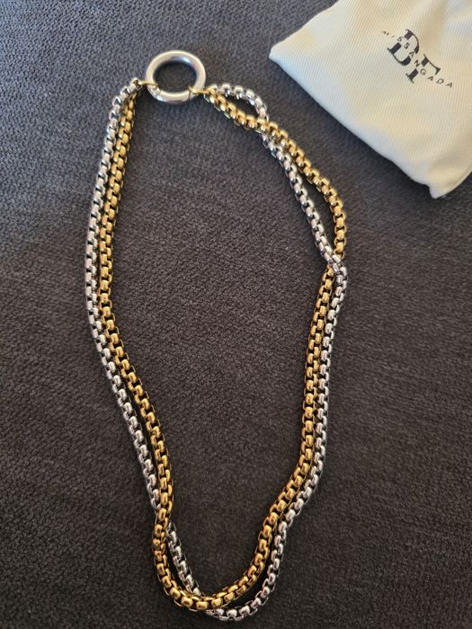 Conjunto Colar Duplo + Pulseira em Aço Inoxidável (Missangada) – Nunca usado