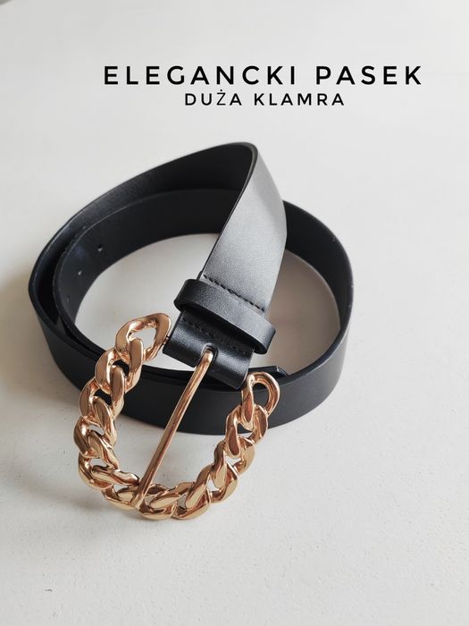 Czarny pasek złota klamra warkocz