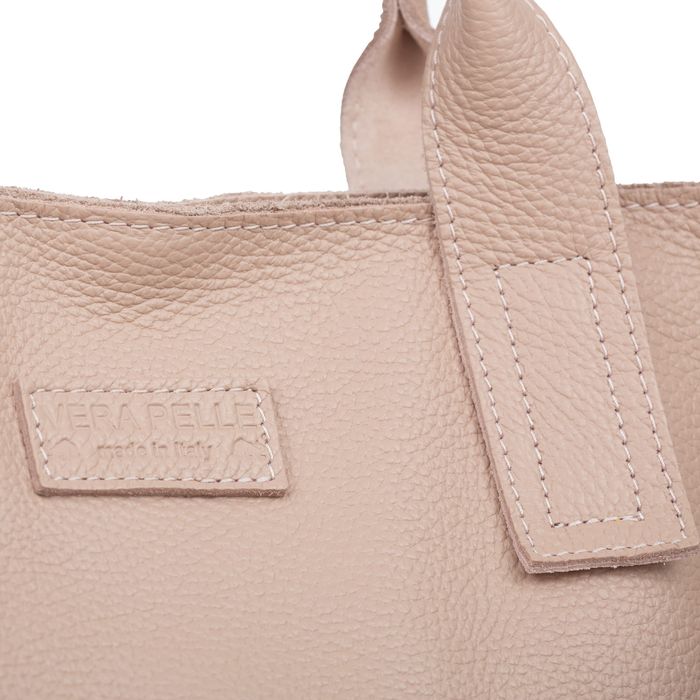 VERA PELLE torebka skórzana shopper duża z kieszeniami V516 beżowa