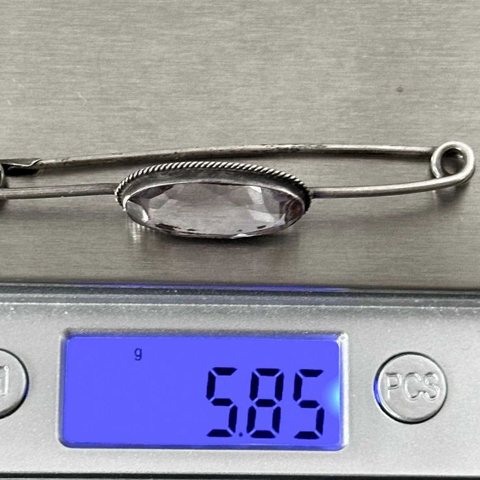 Srebrna broszka z dużym naturalnym Ametystem – oryginał secesja, 1900r