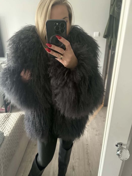 Futro Nowe naturalne kolor grafit LAMA