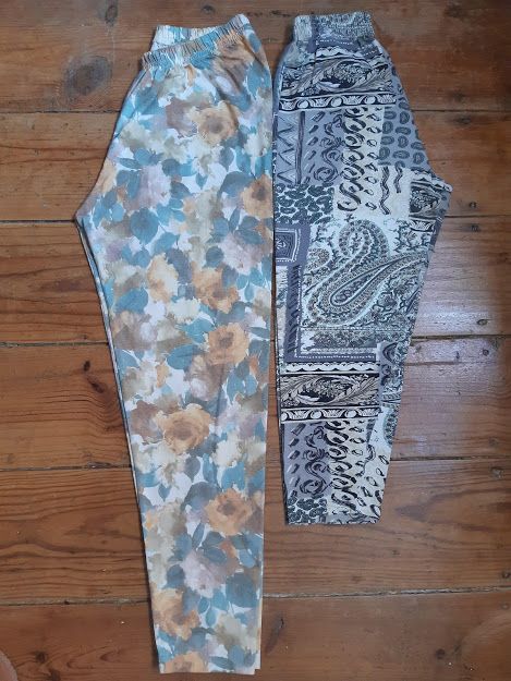 Calças/Leggings estampadas algodão, de viscose e coletes