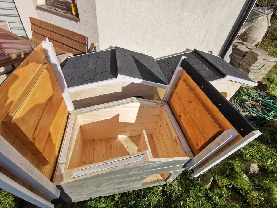 Domek Buda dla psa ocieplana z przedsionkiem, otwierany dach, różne wy