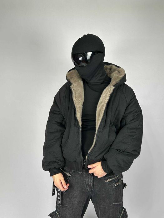 Бомбер двосторонній чорний с хутром дутый куртка курточка мех MA-1