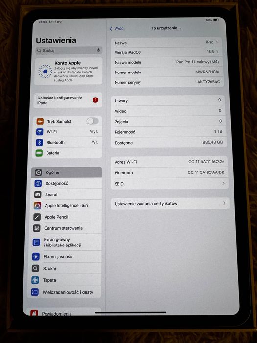 iPad Pro 11 cali (M4) 1TB