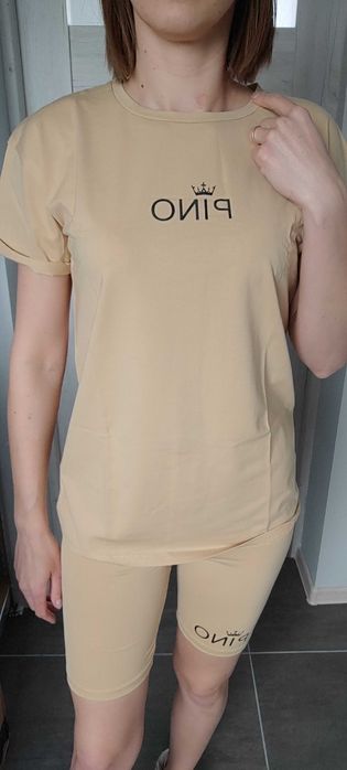Komplet bluzka + kolarki beż L bawełna polecam