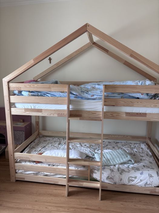 Beliche Montessori – Saja 2 Cama Casinha de Casal para Crianças, Madeira Natural, Design Escandinavo