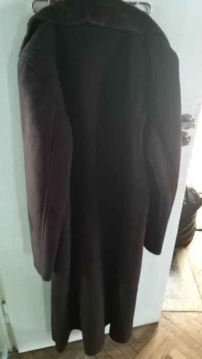 Płaszcz zimowy kożuch 123 Un Deux Trois brąz zamsz zamszowy nowy