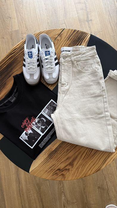Nowe beżowe jeansy denim mom fit rozmiar S, M. Świetna jakość