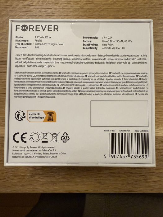 smartwatch Forever Forevive 5 SB-365 czarny