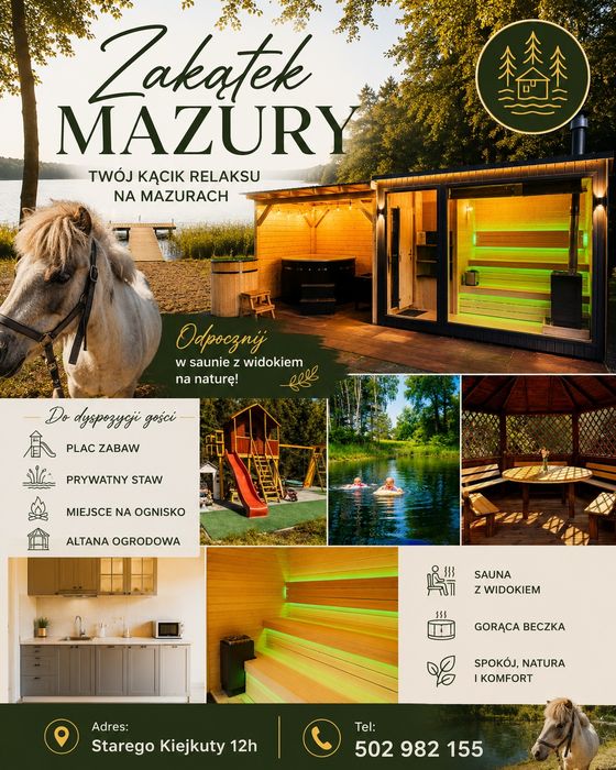 Domek na Mazurach +Sauna+ Jacuzzi+ Beczka