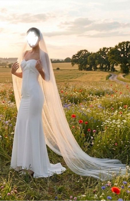 Welon Ślubny Grzebyk Tiul 2 Metry Długi 200 cm IVORY