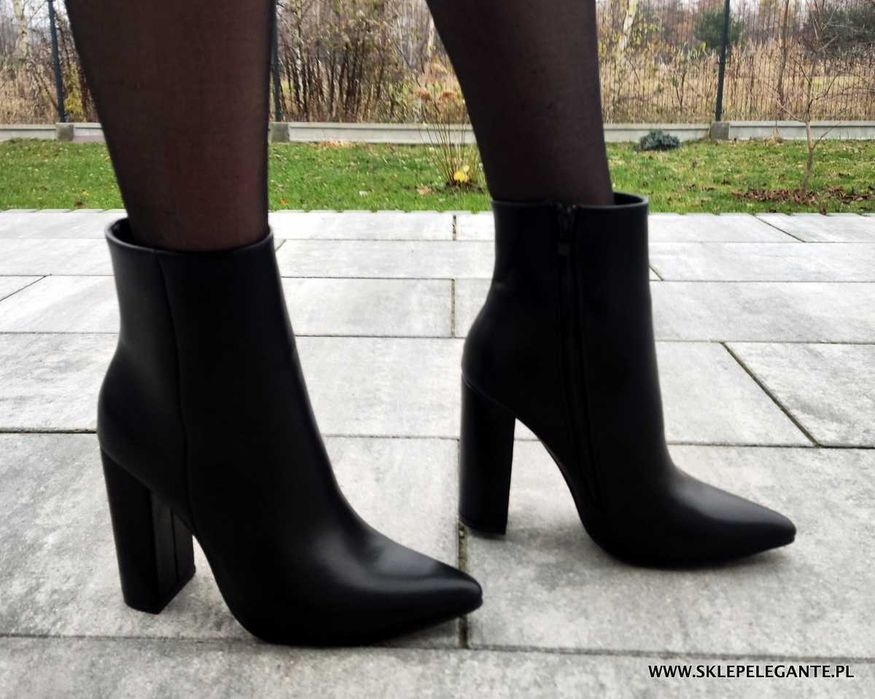 BOTKI KLASYCZNE eleganckie NA SŁUPKU W SZPIC czarne 39 40