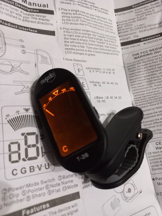 тюнер-прищепка гитара, бас, укулеле, банджо и др.обмен