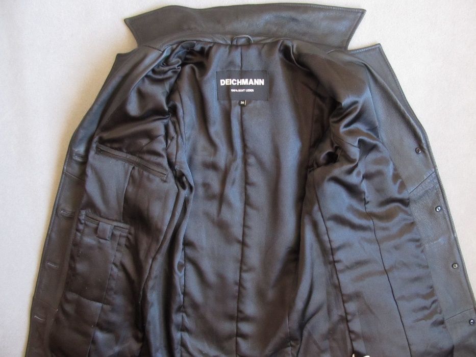 DEICHMANN 38 M skóra czarny damski płaszcz skórzany nowy elegancki