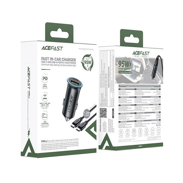 Автозарядка 95W ACEFAST B16 Type C/USB з кабелем