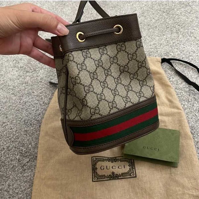 Gucci Ophidia Bucket Bag GG Supreme Mini BeigeEbony