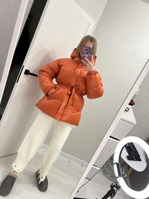 Пуховик оранжевий куртка зимова  оверсайс парка
