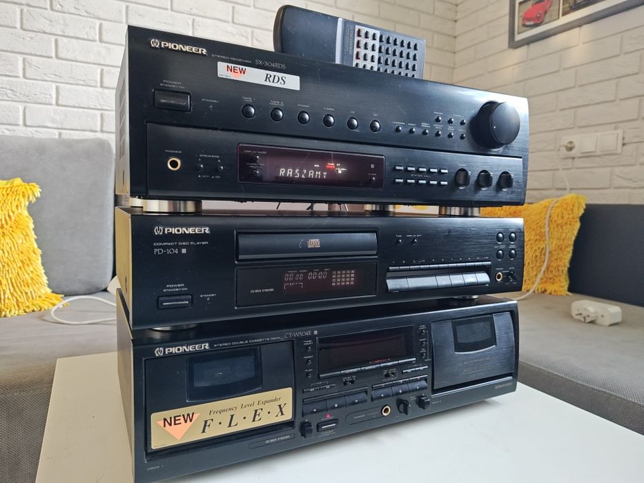 PIONEER zestaw stereo, wieża HI-FI. Amplituner,CD, magnetofon. Pilot.