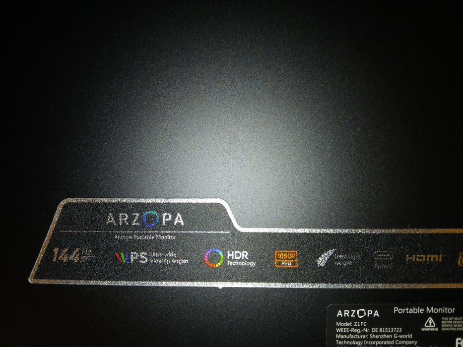 Monitor Portátil ARZOPA Z1FC 16.1" Full HD IPS 144Hz - Como Novo na Caixa